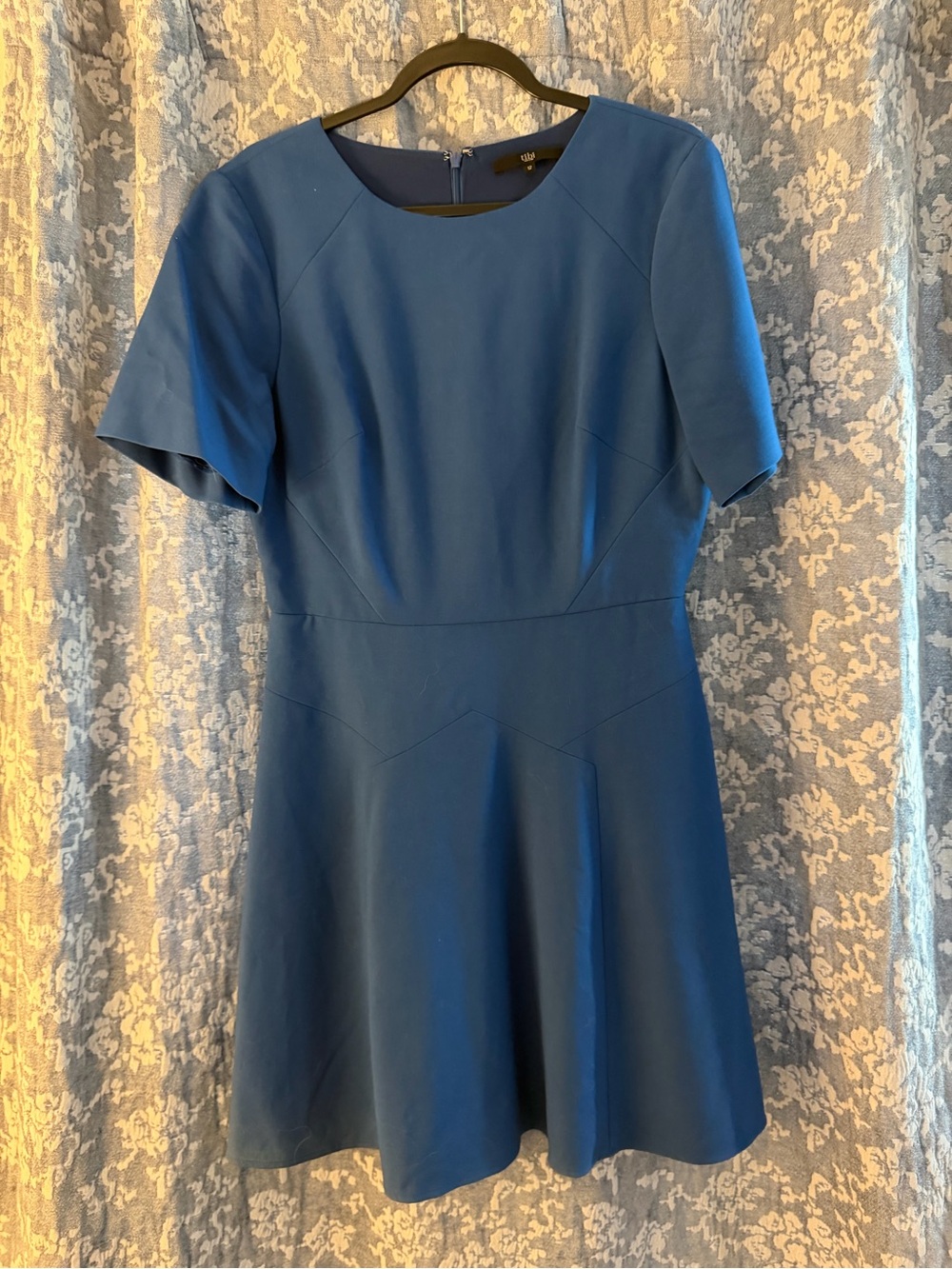 Tibi Business Blue Short-Sleeve Fit-and-Flare Dress